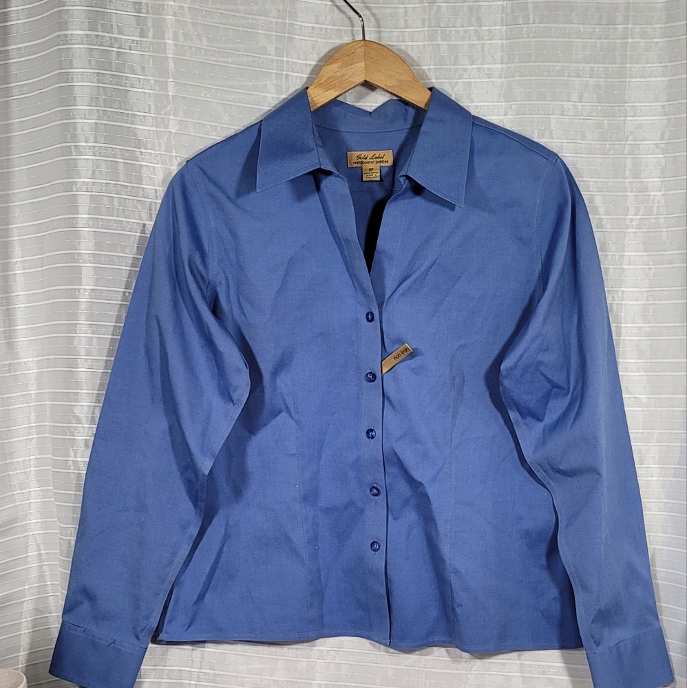 Westbound Petities Gold Label Blue Button Sleeve Size 8P
